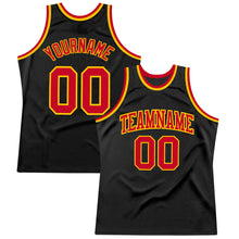 Load image into Gallery viewer, Custom Black Red-Gold Authentic Throwback Basketball Jersey
