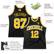 Load image into Gallery viewer, Custom Black Gold-White Authentic Throwback Basketball Jersey
