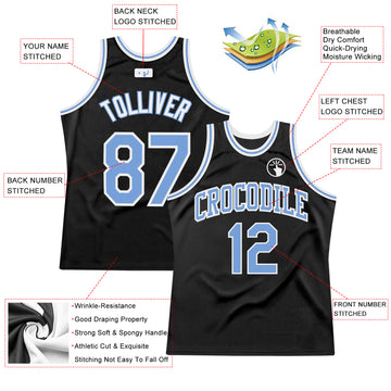 Custom Black Light Blue-White Authentic Throwback Basketball Jersey