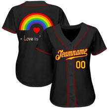 Загрузить изображение в средство просмотра галереи, Custom Black Gold-Red Rainbow For Pride Month Love Is Love LGBT Authentic Baseball Jersey
