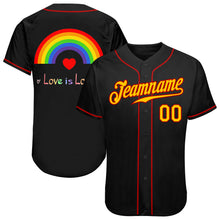 Загрузить изображение в средство просмотра галереи, Custom Black Gold-Red Rainbow For Pride Month Love Is Love LGBT Authentic Baseball Jersey
