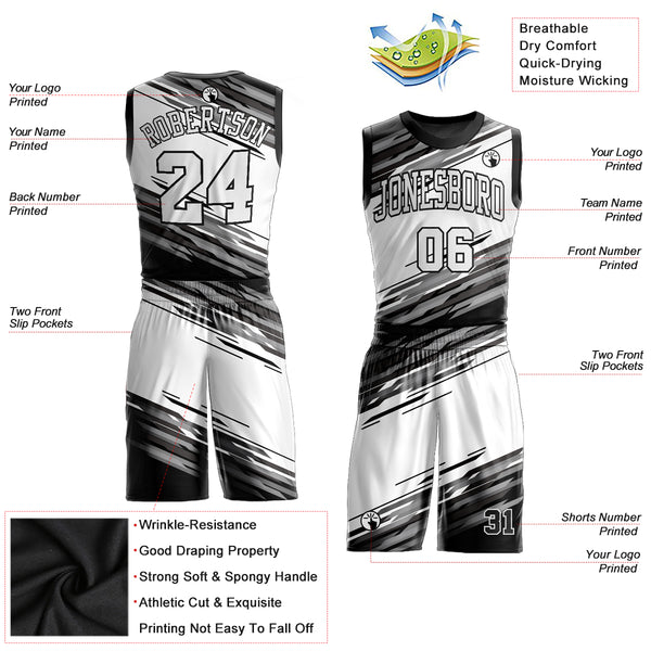Cheap Custom Black White-Gray Round Neck Sublimation Basketball Suit Jersey  Free Shipping – CustomJerseysPro