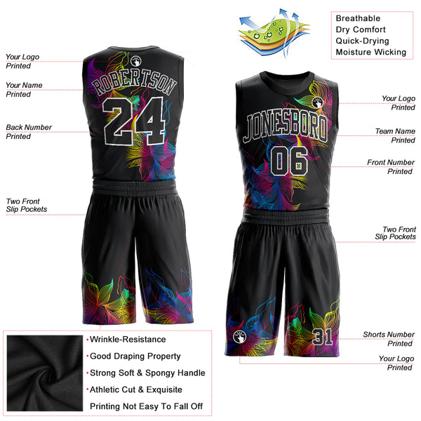 FIITG Custom Basketball Suit Jersey White White-Black Round Neck Sublimation