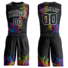 Load image into Gallery viewer, Custom Black Black-White Round Neck Sublimation Basketball Suit Jersey
