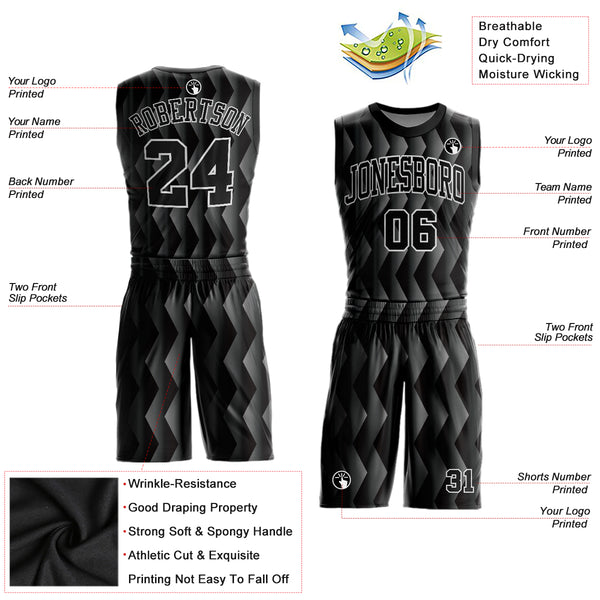 Custom Black Black-Gray Round Neck Sublimation Basketball Suit