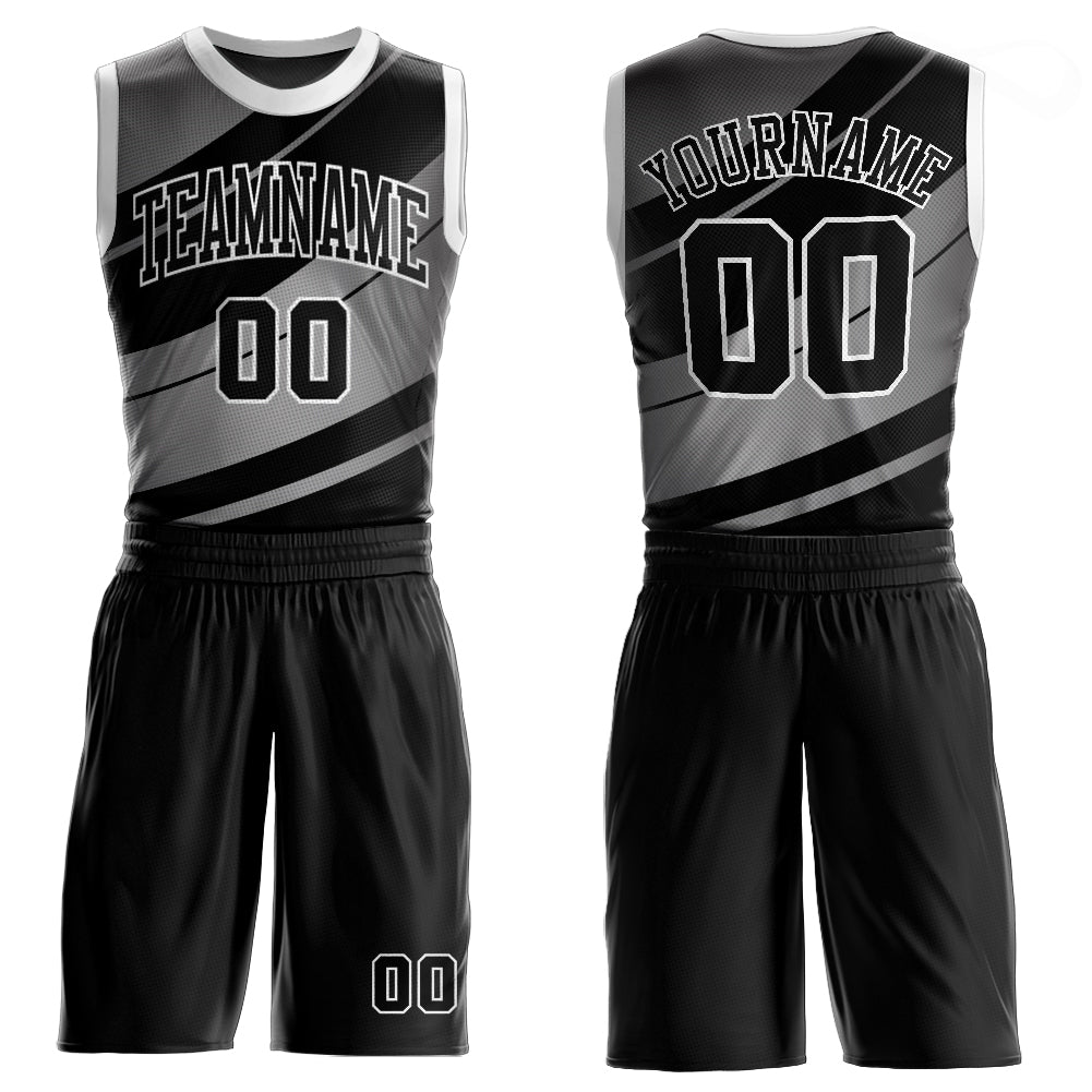 Custom Black Black-Gray Round Neck Sublimation Basketball Suit Jersey  Discount