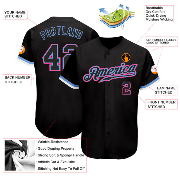 Custom Team Light Blue Baseball Authentic Black Jersey Pink