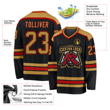 Laden Sie das Bild in den Galerie-Viewer, Custom Black Old Gold-Red Hockey Jersey
