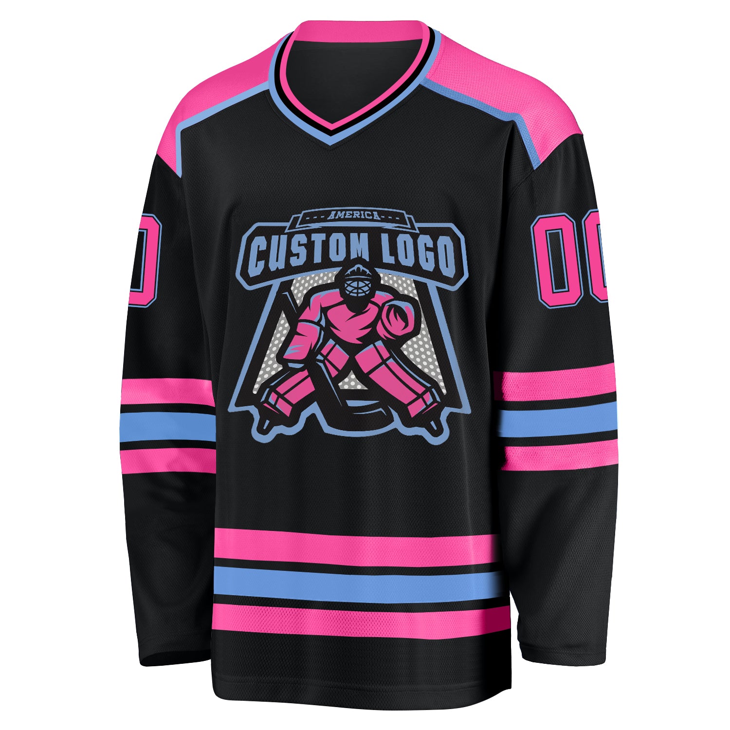 Custom Black Pink-Light Blue Hockey Jersey Women's Size:M