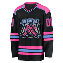 Laden Sie das Bild in den Galerie-Viewer, Custom Black Pink-Light Blue Hockey Jersey
