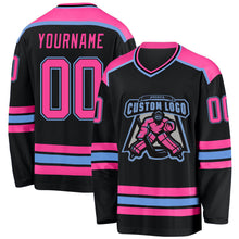 Laden Sie das Bild in den Galerie-Viewer, Custom Black Pink-Light Blue Hockey Jersey
