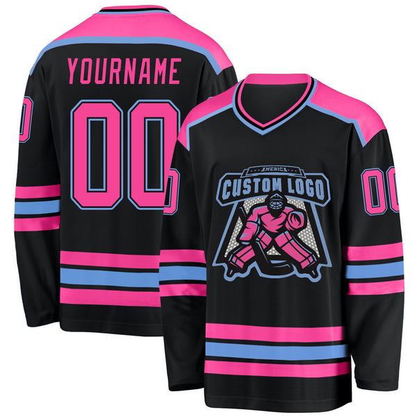 Custom Black Light Blue-Pink Hockey Jersey Women's Size:M