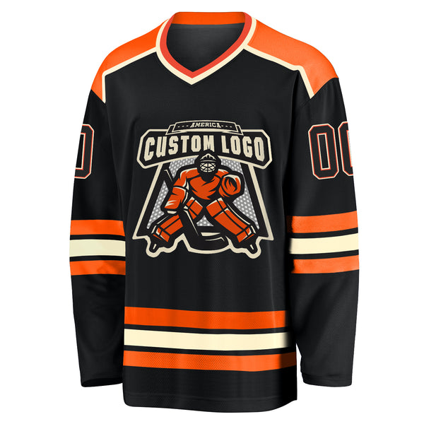 Custom Black Black-Orange Hockey Jersey Discount