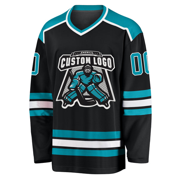 Cheap Custom Black Teal-White Hockey Jersey Free Shipping – CustomJerseysPro