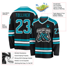 Laden Sie das Bild in den Galerie-Viewer, Custom Black Teal-White Hockey Jersey
