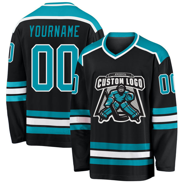 Cheap Custom Black Black-Teal Hockey Jersey Free Shipping