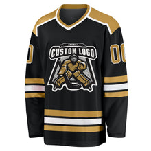 Laden Sie das Bild in den Galerie-Viewer, Custom Black Old Gold-White Hockey Jersey
