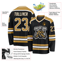 Laden Sie das Bild in den Galerie-Viewer, Custom Black Old Gold-White Hockey Jersey
