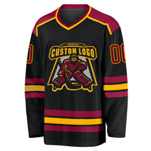 Laden Sie das Bild in den Galerie-Viewer, Custom Black Maroon-Gold Hockey Jersey
