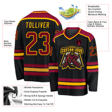 Laden Sie das Bild in den Galerie-Viewer, Custom Black Maroon-Gold Hockey Jersey
