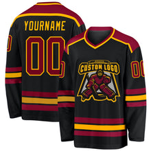 Laden Sie das Bild in den Galerie-Viewer, Custom Black Maroon-Gold Hockey Jersey
