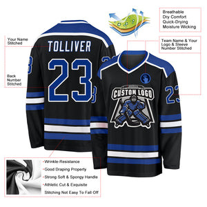 Custom Black Royal-White Hockey Jersey