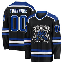 Load image into Gallery viewer, Custom Black Royal-White Hockey Jersey
