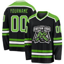 Load image into Gallery viewer, Custom Black Neon Green-White Hockey Jersey
