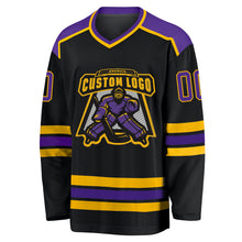 Load image into Gallery viewer, Custom Black Purple-Gold Hockey Jersey
