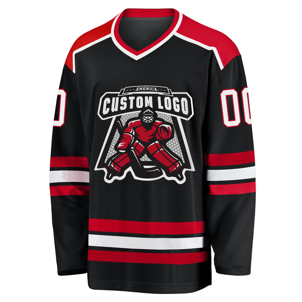 Cheap Custom Black Black-Red Hockey Jersey Free Shipping