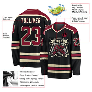 Custom Black Crimson-Cream Hockey Jersey