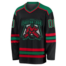 Charger l&#39;image dans la galerie, Custom Black Kelly Green White-Red Hockey Jersey
