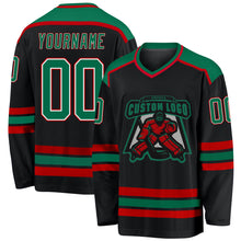 Charger l&#39;image dans la galerie, Custom Black Kelly Green White-Red Hockey Jersey
