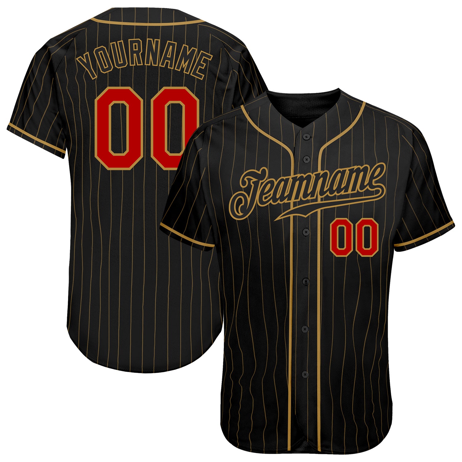 Custom Red Gold Pinstripe Gold-Black Authentic Throwback