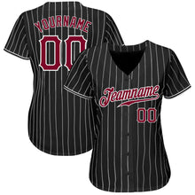 Laden Sie das Bild in den Galerie-Viewer, Custom Black White Pinstripe Maroon-White Authentic Baseball Jersey
