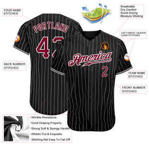 Custom Black White Pinstripe Maroon-White Authentic Baseball Jersey