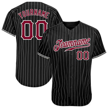 Laden Sie das Bild in den Galerie-Viewer, Custom Black White Pinstripe Maroon-White Authentic Baseball Jersey
