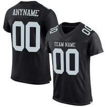 Laden Sie das Bild in den Galerie-Viewer, Custom Black Silver Mesh Authentic Football Jersey
