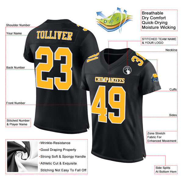 Cheap Custom White Black-Gold Mesh Authentic Football Jersey Free Shipping  – CustomJerseysPro