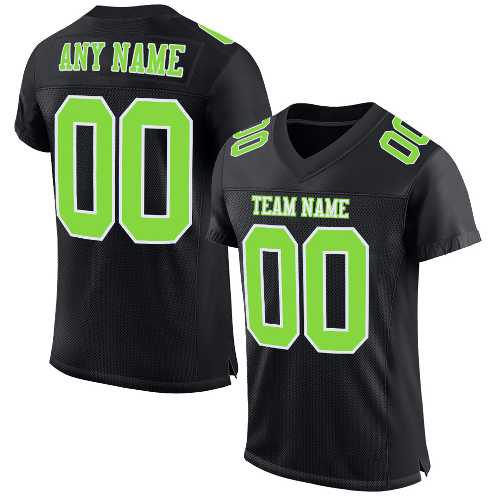 Custom Black Black-Neon Green Mesh Authentic Football Jersey Discount