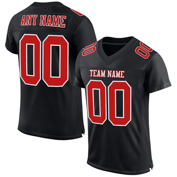 Custom Black Fire Red-White Mesh Authentic Football Jersey
