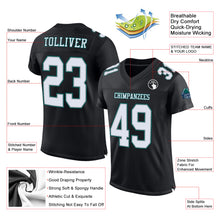 Load image into Gallery viewer, Custom Black White Gray-Midnight Green Mesh Authentic Football Jersey
