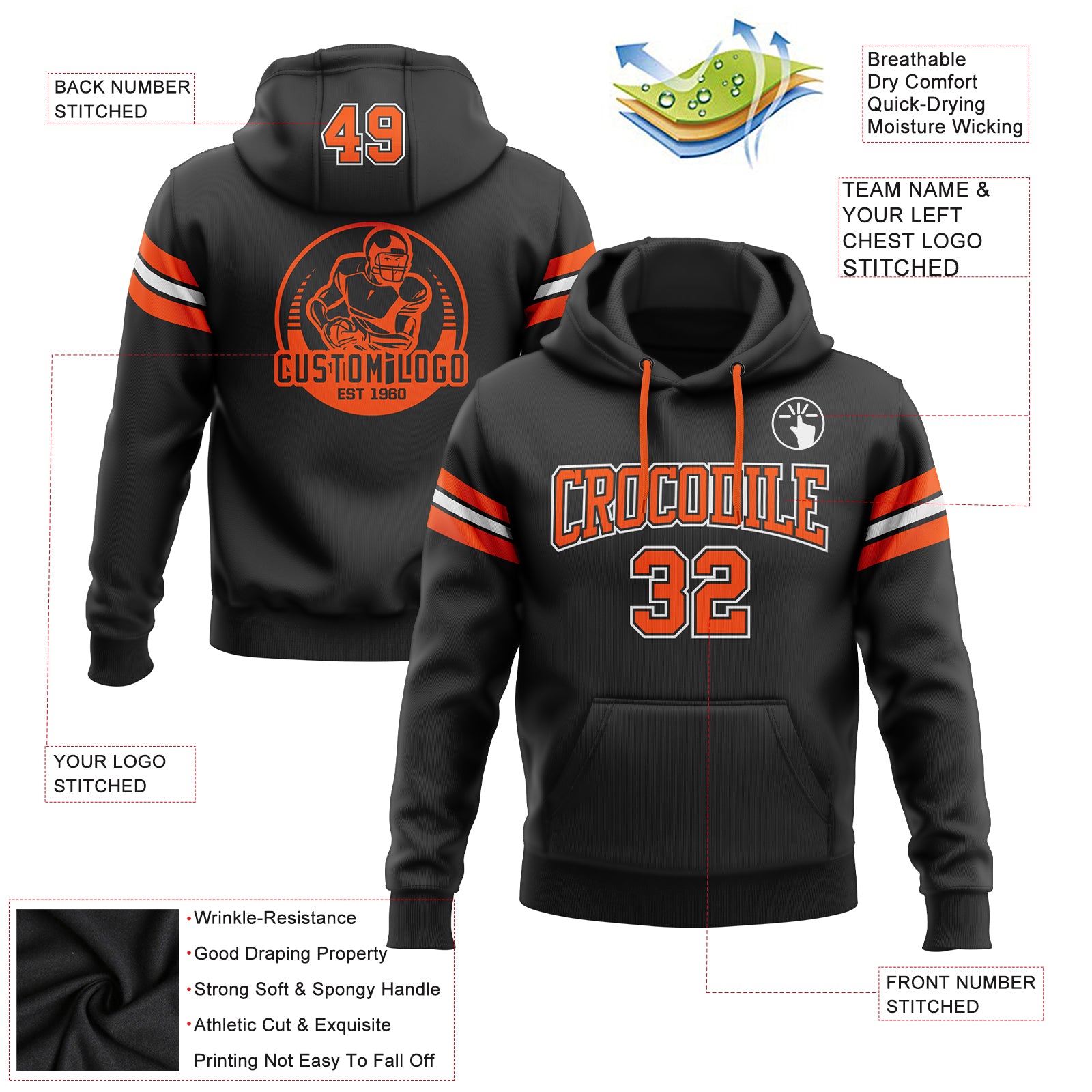 Cheap Custom Stitched Black Orange-White Football Pullover Sweatshirt Hoodie  Free Shipping – CustomJerseysPro