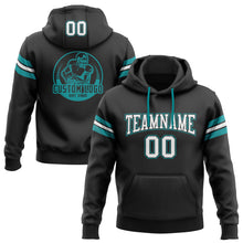 Загрузить изображение в средство просмотра галереи, Custom Stitched Black White-Aqua Football Pullover Sweatshirt Hoodie
