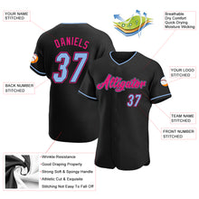 Load image into Gallery viewer, Custom Black Light Blue-Hot Pink Authentic Baseball Jersey
