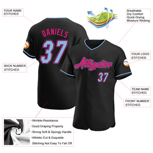 Custom Black Light Blue-Hot Pink Authentic Baseball Jersey