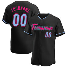 Load image into Gallery viewer, Custom Black Light Blue-Hot Pink Authentic Baseball Jersey
