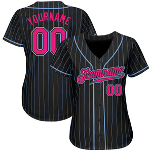 Custom Black Light Blue Pinstripe Hot Pink-Light Blue Authentic Baseball Jersey