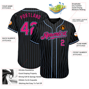 Custom Black Light Blue Pinstripe Hot Pink-Light Blue Authentic Baseball Jersey