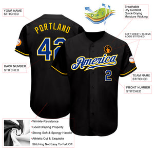 Custom Black Royal-Gold Authentic Baseball Jersey